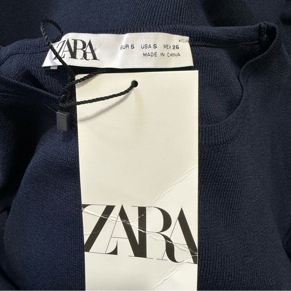 ZARA‎ New Navy Blue Elegant Round Neck Knit Cape Dress Slit Long Sleeves Size S - Picture 16 of 17